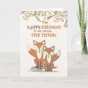 Step Sister Birthday Foxes, Blätter auf Zweigen Karte