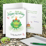 Step Sister Birthday Frog mit Toad of Fun Card Karte<br><div class="desc">Lassen Sie Ihre Amphibienhaltung mit diesem Frosch auf einem Lilienpolster laufen,  der vor ihm eine Scheibe Geburtstagskuchen anstarrt. Schicken Sie dies an Ihre Treppenschwester,  die Frösche Lieben und wünschen Ihnen viel Spaß!</div>