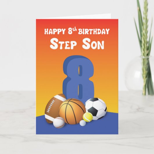 Step Son 8. Geburtstag Sportballs Karte (Vorderseite)