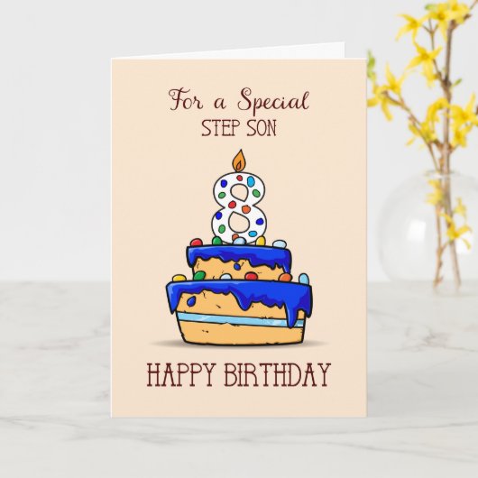Step Son 8th Birthday, 8 on Sweet Blue Cake Karte (Gelbe Blume)