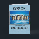 Step Son Birthday Karte<br><div class="desc">Wish very happy birthday to your step Son with this great card in blue, white and black colors. These penguins from the South Pole are ready for the Party.</div>