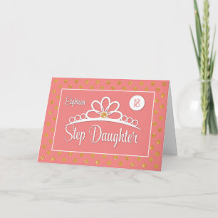 Step-Tochter 18. Geburtstag mit Crown & Gold Dots Karte