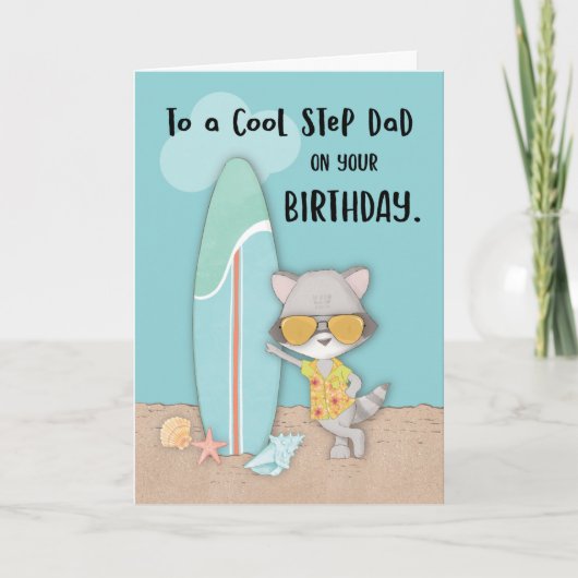 Step Vater Birthday Beach Funny Cool Raccoon Karte (Vorderseite)