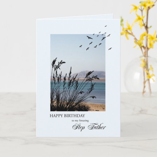 Step Vater Birthday, Seaside Scene Karte (Gelbe Blume)