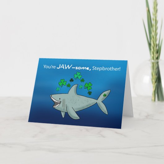 Stepbruder St Patricks Day Shark mit Kleeblättern Karte (Vorderseite)