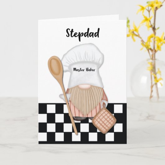 Stepdad Birthday Whimsical Gnome Baker Backen Karte (Gelbe Blume)