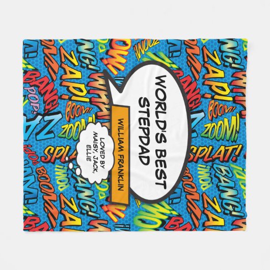 Stepdad Fun Comic Blue Fleecedecke (Vorderseite (Horizontal))