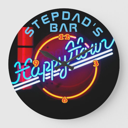 STEPDAD Mancave Bar Den Clock Neon - Anpassbar Große Wanduhr (Vorderseite)