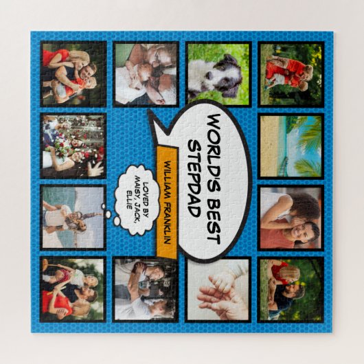 Stepfather, Stepdad 12 Foto Comic Book Fun Blue Puzzle (Horizontal)