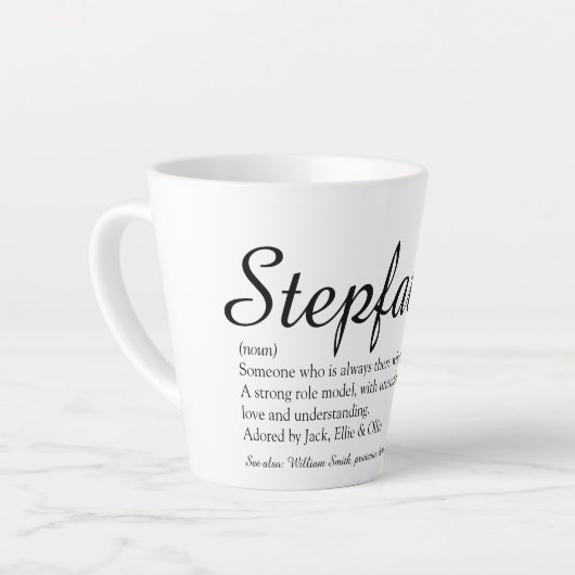 Stepfather, Stepdad Definition Chic Script Fun Milchtasse (Linke Ecke)