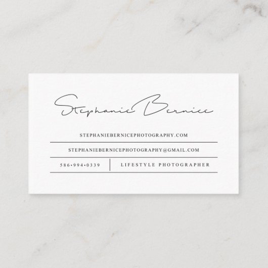 Stephanie Bernice Visitenkarte (Rückseite)