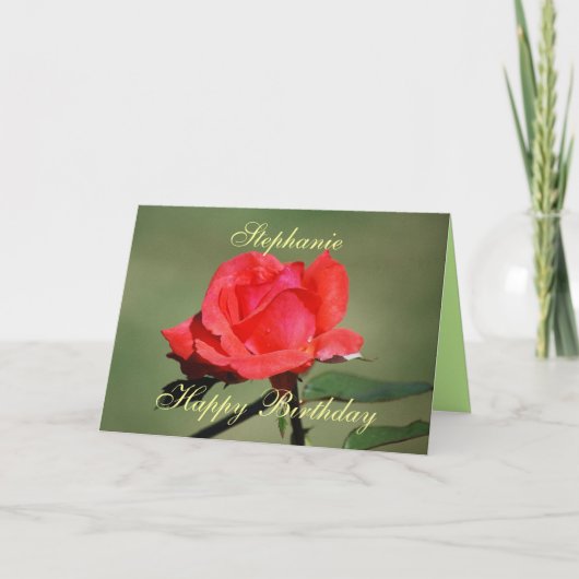 Stephanie Happy Birthday Scarlet Rose Card Karte (Vorderseite)