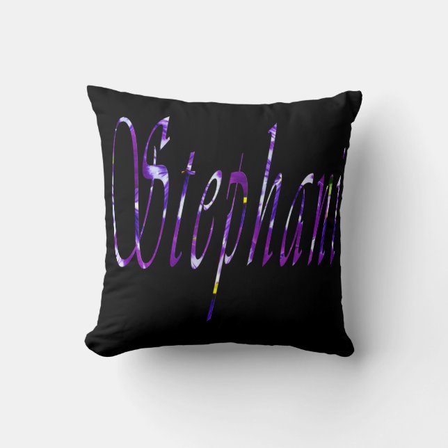 Stephanie, Name Logo, schwarzes Kissen (Vorderseite)