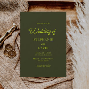 STEPHANIE Retro Chartreuse Olive Green Wedding Einladung