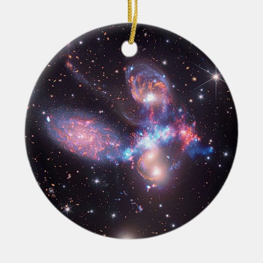 Stephans Quintet-Galaxien | Hubble & JWST Keramik Ornament (Vorne)