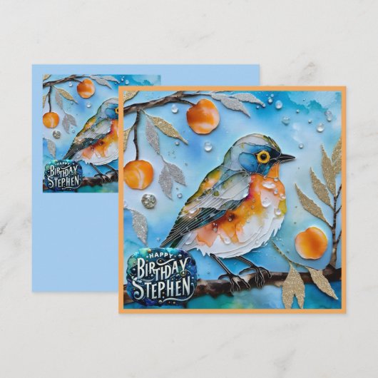 STEPHEN ~ Happy Birthday ~ Vogel in Obstbaum ~ (Vorne/Hinten)