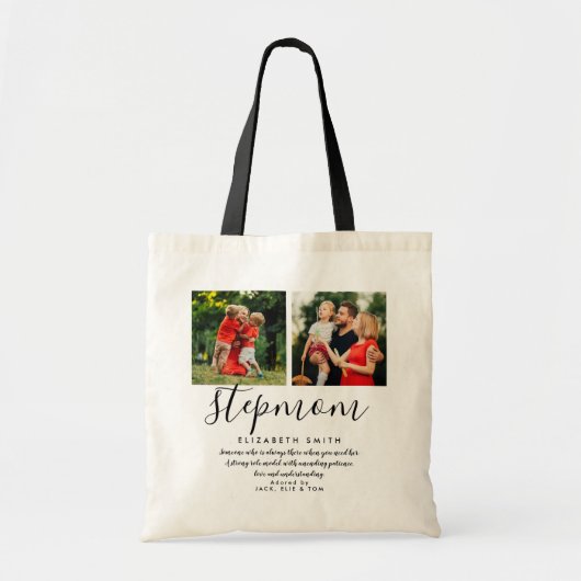 StepMom Script Quote Foto Tote Tag Tragetasche (Vorne)