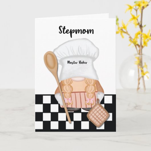 Stepmutter Birthday Whimsical Gnome Baker Backen Karte (Gelbe Blume)