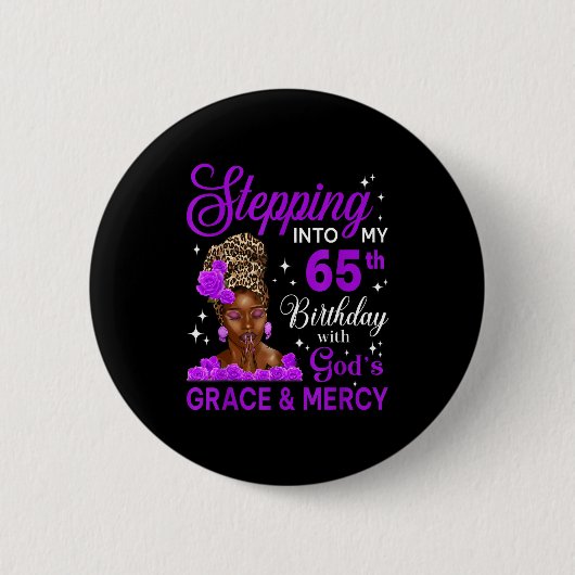 Stepng Into My 65th Birthday Headwrap Black Woman Button (Vorderseite)