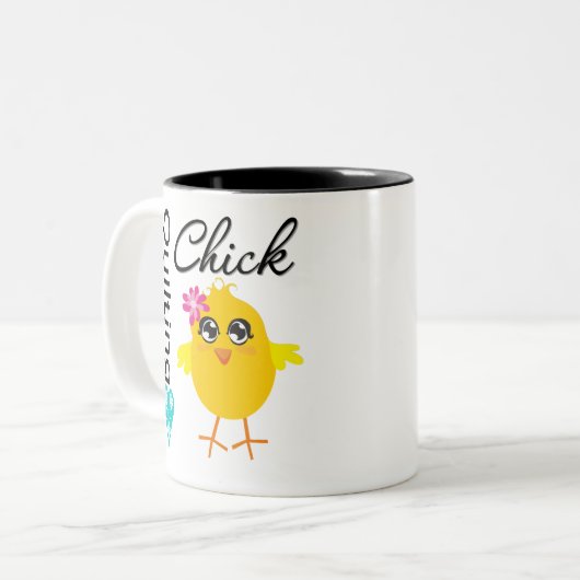 Steppendes Küken Zweifarbige Tasse (Vorderseite Links)