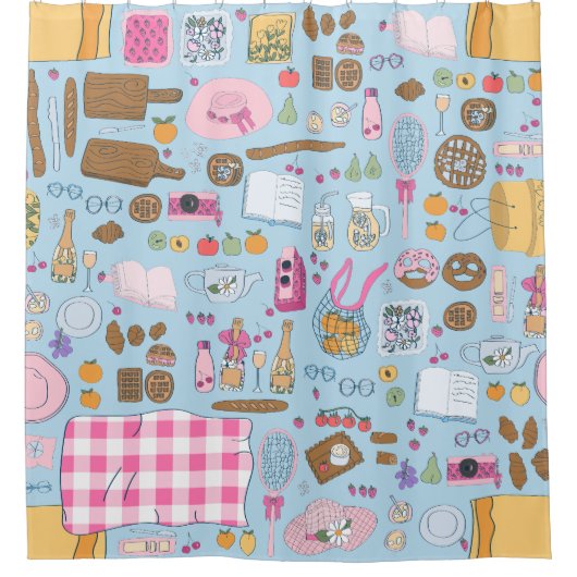 Steppenkern Picknick-Erdbeerteapot Duschvorhang (Vorderseite)