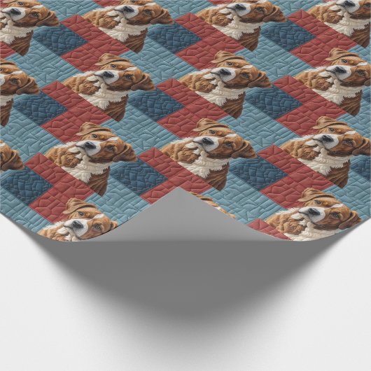 Stepphund auf Patchwork-Muster Geschenkpapier (Ecke)