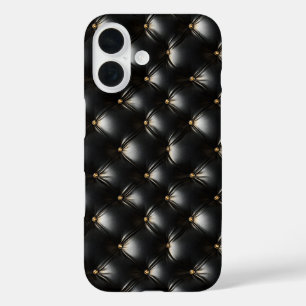 Steppmuster aus schwarzem Leder iPhone 16 Hülle