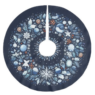 Steppmuster Blau und Weiß Weihnachten Polyester Weihnachtsbaumdecke