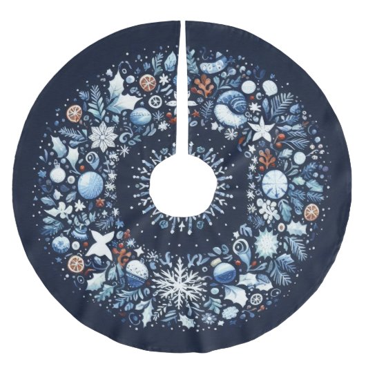 Steppmuster Blau und Weiß Weihnachten Polyester Weihnachtsbaumdecke (Vorderseite)