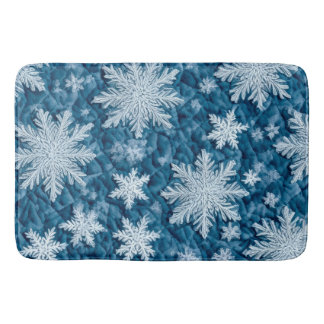 Steppmuster Blau und Weiße Schneeflocken Badematte