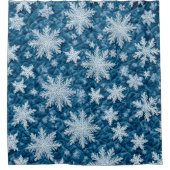 Steppmuster Blau und Weiße Schneeflocken Duschvorhang (Vorderseite)