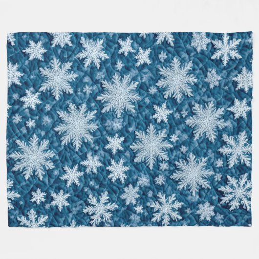 Steppmuster Blau und Weiße Schneeflocken Fleecedecke (Vorderseite (Horizontal))