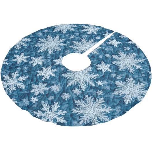 Steppmuster Blau und Weiße Schneeflocken Polyester Weihnachtsbaumdecke (Schrägansicht)