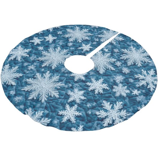 Steppmuster Blau und Weiße Schneeflocken Polyester Weihnachtsbaumdecke (Schrägansicht)