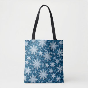 Steppmuster Blau und Weiße Schneeflocken Tasche
