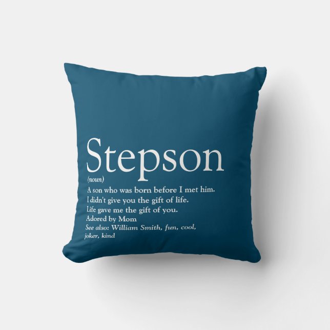 Stepson Blue Modern Fun Typografy Kissen (Vorderseite)
