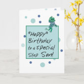 Stepson Frog in Jeans, Birthday, Polka Dots Karte (Gelbe Blume)
