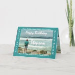 STEPSON Happy Birthday - Man and Ocean Waves Karte<br><div class="desc">This card with a man looking out at the ocean waves is a birthday card with an upbeat and inspirational theme.  Inside text is totally customizable.  To see more of this design,  type in,  or cut and paste into Zazzle's search box:  Jaclinart Birthday Man Wave</div>