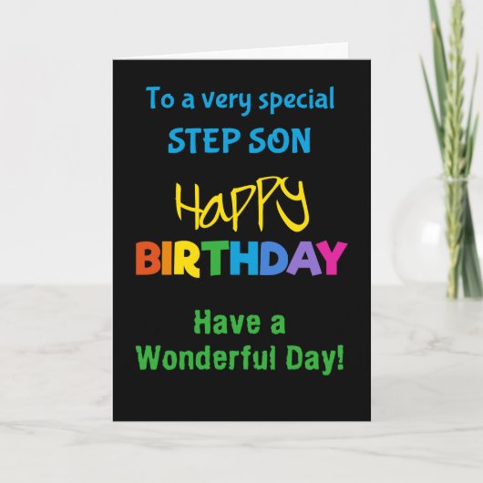 Stepson Rainbow Colors on Black Birthday Card Karte (Vorderseite)
