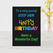 Stepson Rainbow Colors on Black Birthday Card Karte (Gelbe Blume)