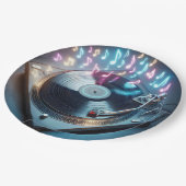 Stereo-Turntable mit Neonnotizen Pappteller (Schrägansicht)