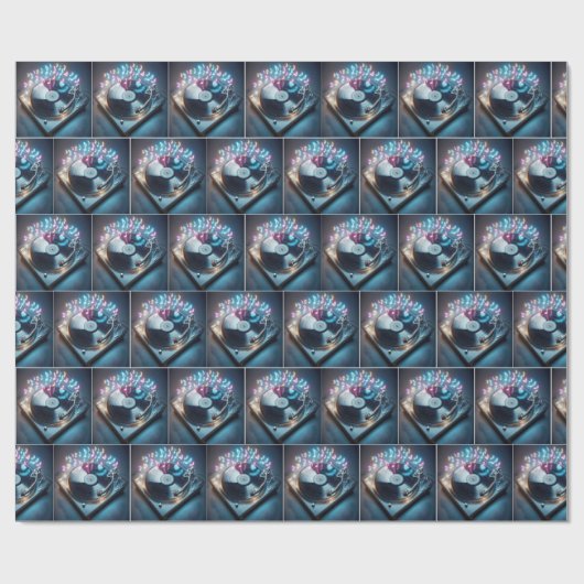 Stereo-Turntable mit tanzenden Neonnotizen Geschenkpapier (Flach)