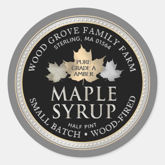 Sterling Label Small Batch Maple Syrup Gold Leaf Runder Aufkleber (Vorderseite)