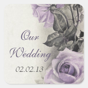 Sterling Silber Lila Rosen Hochzeit Briefumschlag Quadratischer Aufkleber