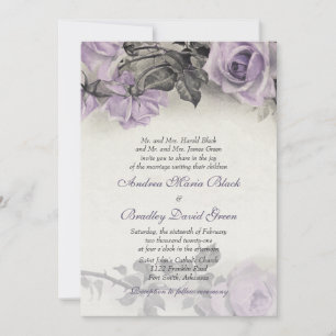 Sterling-Silber Lila Rosen Hochzeitseinladung Einladung