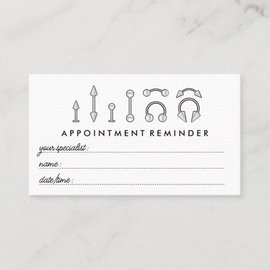 Sterling Silver Juwelier Ernennung Stelle Piercing Visitenkarte (Vorderseite)