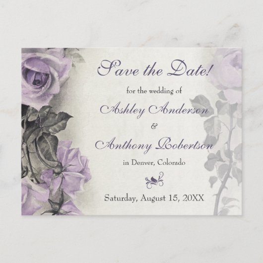 Sterling Silver Lila Rose Hochzeit speichern das D Ankündigungspostkarte (Vorderseite)