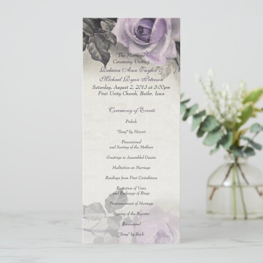 Sterling Silver Lila Rose Wedding Program Programm (Stehend Vorderseite)