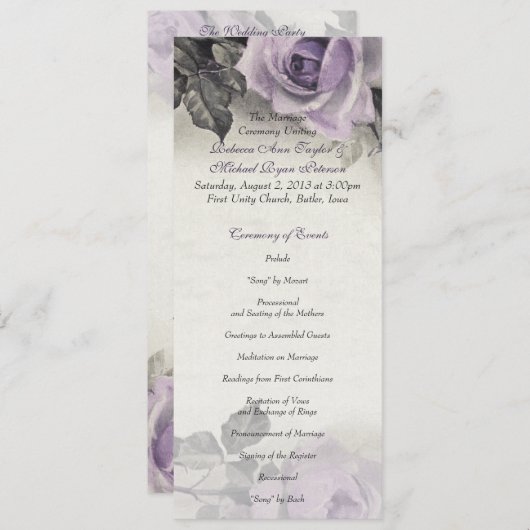 Sterling Silver Lila Rose Wedding Program Programm (Vorne/Hinten)