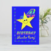 Stern 4. Geburtstag Slumber Party Einladung (Stehend Vorderseite)